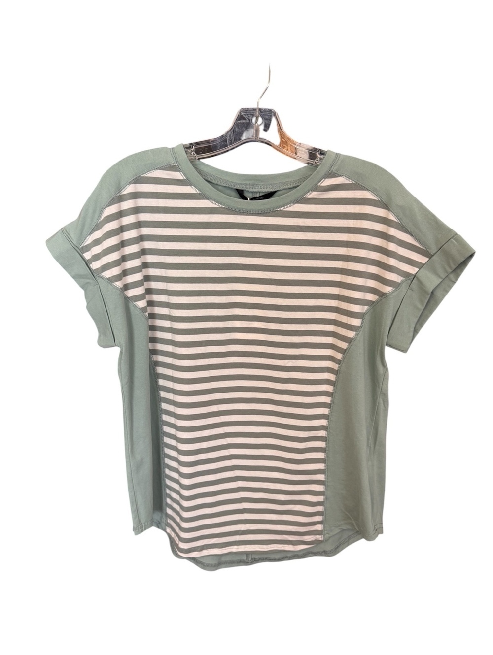 1182 NWT Dokotoo 2XL Soft Stretch Striped Sage Top Cap Sleeve A0001182